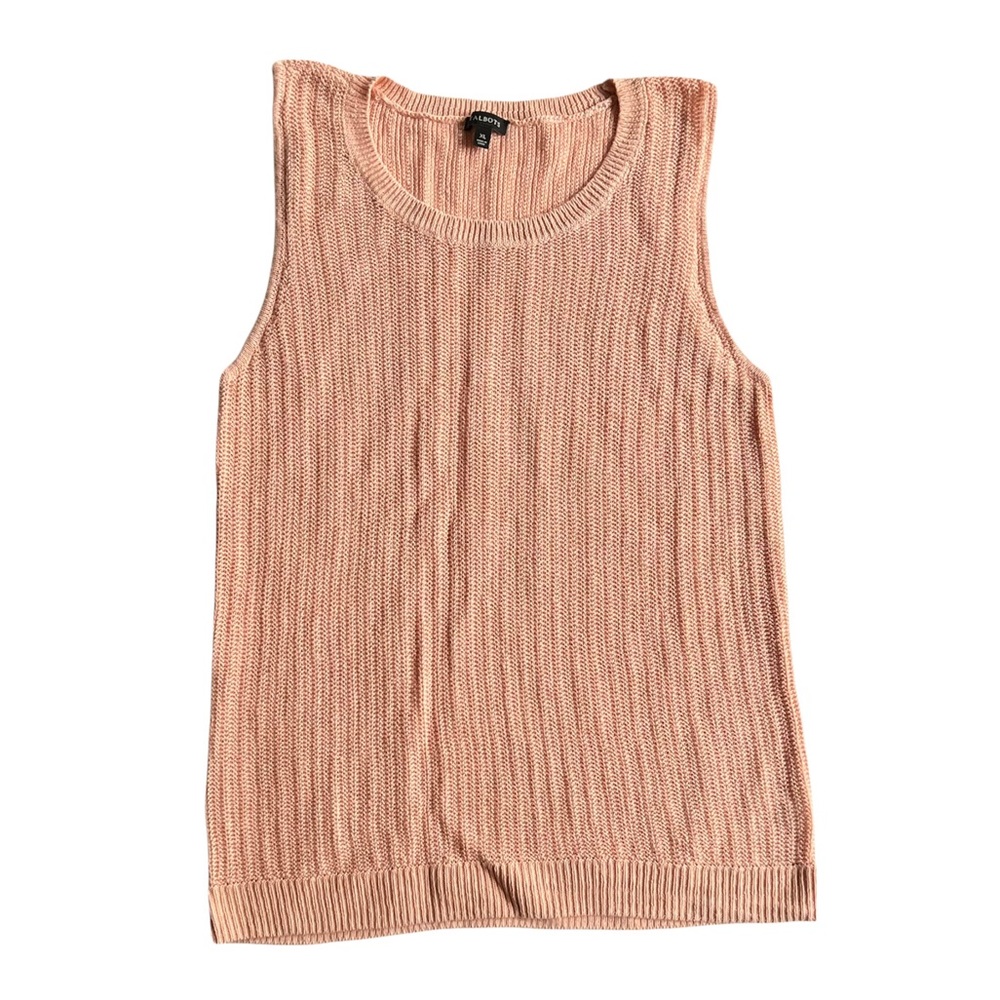 Talbots Pink Linen Light Knit Sleeveless Crewneck Pretty Pullover Sweater EUC XL
